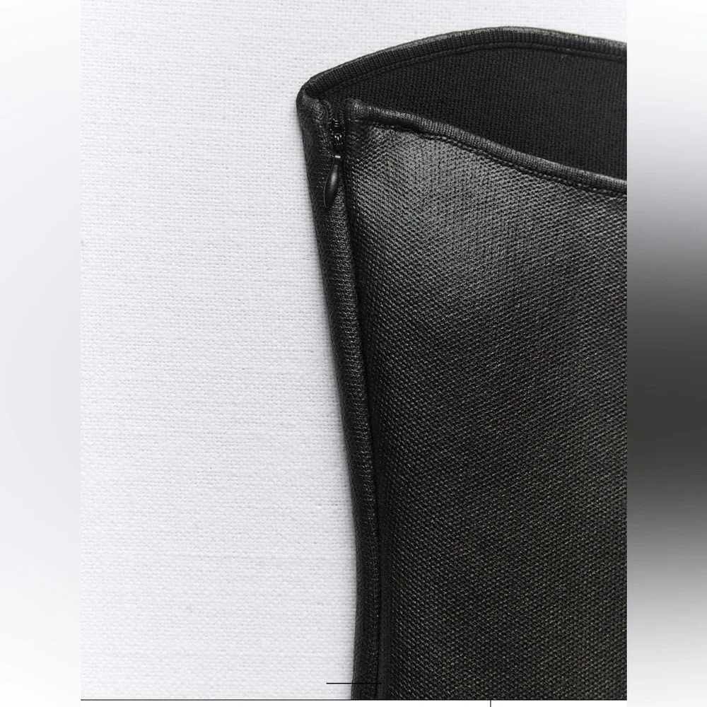 Zara NWT black patent faux leather sweetheart neck bandeau strapless tube top - Picture 6 of 7